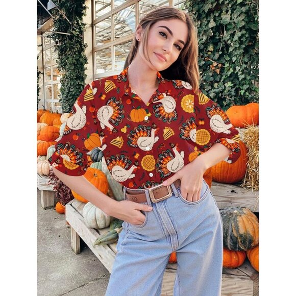 Women's Fall Graphic Long Sleeve Blouse for Thanksgiving and Halloween - Picture 6 of 7